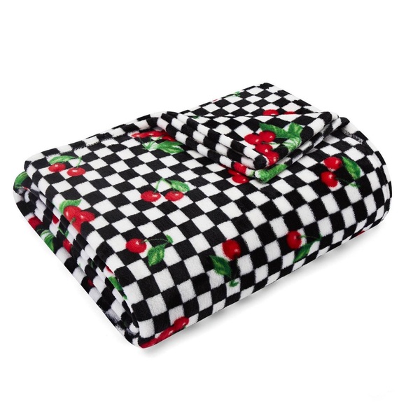 Betsey Johnson 🍒 Cherry Checker Throw Blacket NWT - Picture 1 of 3